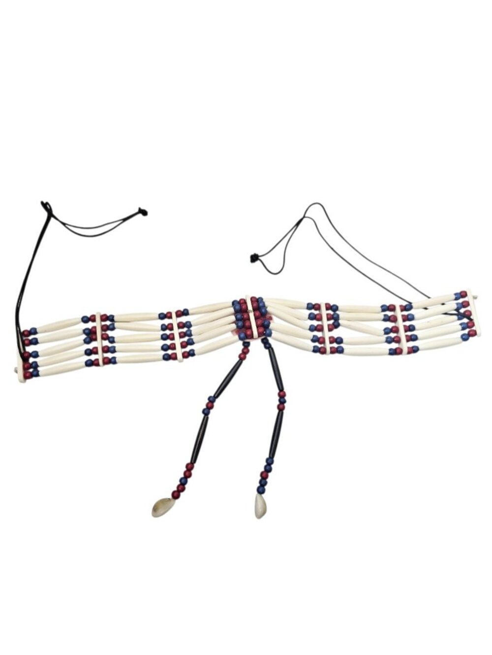 Vintage Southwest Style Bone Bead Choker Necklace Adjustable Leather Straps - Picture 3 of 10